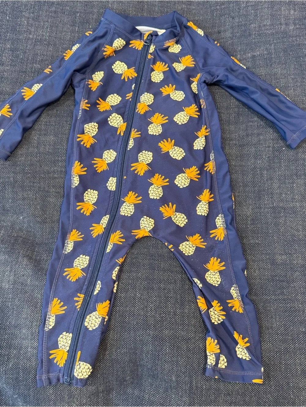 Navy Blue Pineapple Swimzip Full Body Swimsuit Long Sleeve Pants 18-24m UPF 50